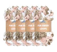 JubileeYarn Fun Finger Loops Fil - Polyester Jumbo - 100 g/écheveau - Rose Marron Blanc - 4 écheveaux