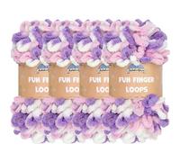 JubileeYarn Lot de 4 écheveaux de fil à boucles de doigts en polyester Jumbo 100 g/écheveau Violet Rose Blanc