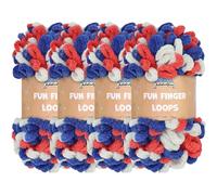 JubileeYarn Lot de 4 écheveaux de fil à boucles de doigts en polyester Jumbo Couleurs Team Spirit 100 g/écheveau Rouge Blanc Bleu