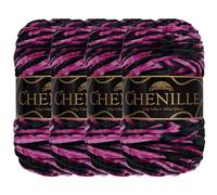 JubileeYarn Lot de 4 écheveaux de fil chenille à crochet et à tricoter, en poids peigné, velours multicolore varié, 100 g/écheveau, Avalon