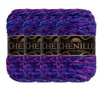JubileeYarn Lot de 4 écheveaux de fil chenille à crochet et à tricoter, en poids peigné, velours multicolore varié, 100 g/écheveau, Elysium