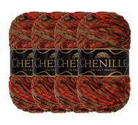 JubileeYarn Lot de 4 écheveaux de fil chenille à crochet et à tricoter, en poids peigné, velours multicolore varié, 100 g/écheveau, Zerzura