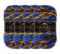JubileeYarn Lot de 4 écheveaux de fil chenille à crochet et à tricoter, en polyester peigné, velours multicolore varié, 100 g/écheveau, Asgard