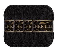 JubileeYarn Lot de 4 écheveaux de fil chenille peignés 100 g Obsidienne