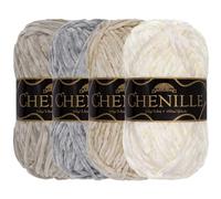 JubileeYarn Lot de 4 écheveaux de fil chenille - Poids peigné - 100 g/écheveau - Nuances de blanc