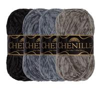 JubileeYarn Lot de 4 écheveaux de fil chenille - Poids peigné - 100 g/écheveau - Nuances de gris
