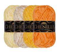 JubileeYarn Lot de 4 écheveaux de fil chenille - Poids peigné - 100 g/écheveau - Nuances de jaune