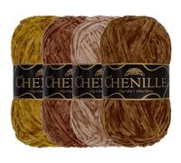 JubileeYarn Lot de 4 écheveaux de fil chenille - Poids peigné - 100 g/écheveau - Nuances de marron