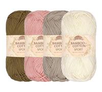 JubileeYarn Lot de 4 écheveaux de fil de sport en coton et bambou 50 g