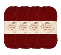 JubileeYarn Lot de 4 écheveaux de fil en coton de bambou doux pour bébé - 50 g/écheveau - Rouge vif