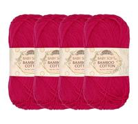 JubileeYarn Lot de 4 écheveaux de fil en coton de bambou doux pour bébé 50 g Magenta