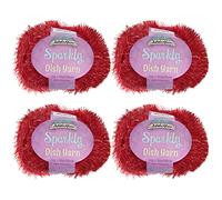 JubileeYarn Lot de 4 pelotes de fil à récurer scintillant en polyester peigné Rouge 50 g