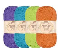 JubileeYarn Lot de 4 pelotes de fil épais en coton et bambou 50 g