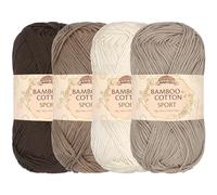 JubileeYarn Lot de 4 pelotes de laine de bambou et de sport - 50 g par pelote - Nuances de marron - 4 pelotes de laine