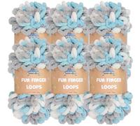 JubileeYarn Lot de 6 écheveaux de fil à boucles de doigts en polyester 100 g Bleu Gris Blanc