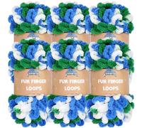 JubileeYarn Lot de 6 écheveaux de fil à boucles de doigts en polyester 100 g Bleu Vert Blanc