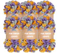 JubileeYarn Lot de 6 écheveaux de fil à boucles de doigts en polyester 100 g Violet Gris Jaune