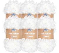 JubileeYarn Lot de 6 écheveaux de fil à boucles de doigts en polyester Jumbo 100 g/écheveau Blanc