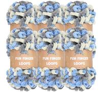 JubileeYarn Lot de 6 écheveaux de fil à boucles de doigts en polyester Jumbo 100 g/écheveau Multicolore Gris Bleu clair