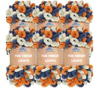 JubileeYarn Lot de 6 écheveaux de fil à boucles de doigts en polyester Jumbo 100 g/écheveau Orange Marine Tan