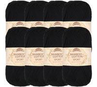 JubileeYarn Lot de 8 pelotes de fil en coton de bambou, 50 g, noir minuit
