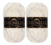 JubileeYarn Fil chenille - Poids peigné - 100 g/écheveau - Zen - Velours blanc cassé et beige - Fil à crochet et à tricoter - 2 écheveaux