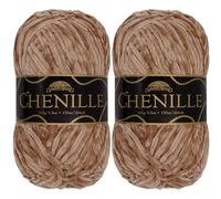 JubileeYarn Fil chenille - Poids peigné - 100 g/écheveau - Cannoli - Velours marron pâle et gris - Fil à crochet et à tricoter - 2 écheveaux
