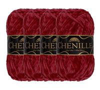 JubileeYarn Fil chenille - Poids peigné - 100 g/écheveau - Grenat - Velours bordeaux, rouge et marron - Fil à crochet et à tricoter - 4 écheveaux