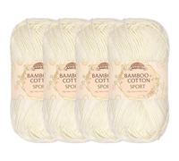 JubileeYarn Pelote de fil de sport en coton de bambou 4 plis - 50 g/écheveau - Lait d'amande - 4 écheveaux