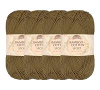 JubileeYarn Pelote de fil de sport en coton de bambou 4 plis - 50 g/écheveau - Marron châtaigne - 4 écheveaux