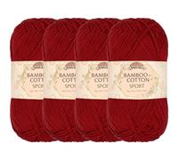 JubileeYarn Pelote de fil de sport en coton de bambou 4 plis - 50 g/écheveau - Merlot - 4 écheveaux