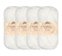 JubileeYarn Pelote de fil en coton de bambou 4 plis - 50 g/écheveau - Blanc - 4 écheveaux