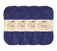 JubileeYarn Lot de 4 écheveaux de fil en coton de bambou doux pour bébé - 50 g/écheveau - Bleu nuit froide