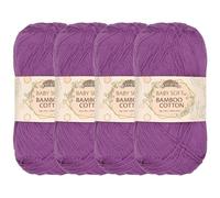 JubileeYarn Pelote de fil en coton et bambou doux pour bébé - 50 g/écheveau - Violet foncé - 4 écheveaux