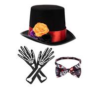 Jubilofex Ensemble d'accessoires d'Halloween pour homme - Costume de squelette d'Halloween - Chapeaux pour homme et adulte - Costume de jour des morts - Motif rose pour la plupart des adolescents
