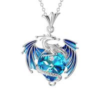 Jubilofex Lot de 2 colliers en forme de dinosaure pour femme - Collier Wyvern en forme de cœur avec pierre de naissance | Cadeau créatif de bijoux, collier bleu ou violet, symbole d'amour pour la