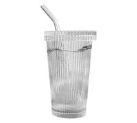 Jubilofex Tasse en verre esthétique - Bocal à café, gobelet avec paille | Large gamme d'utilisation - Verre à thé glacé avec couvercle pour à froid, limonade, jus, milkshake, bière