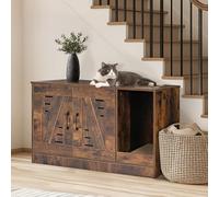 JubiNatural Bac à litière pour chat en bois avec grille d'aération et tapis à griffer, boîte à litière cachée, contrôle des odeurs, panneau facile à nettoyer, pour chambre à coucher, salon, marron