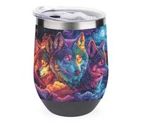 Jubonexis 3 Magical Wolves - Verre à vin en acier inoxydable - Tasse isotherme à double paroi avec couvercle - 355 ml