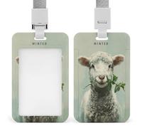 Jubonexis Agneau tenant un brin de menthe fraîche, porte-badge rétractable, porte-cartes, porte-nom, étiquette de nom pour travail, bureau, médecin, infirmière