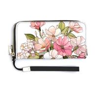 Jubonexis Arrosoir avec fleurs printanières roses et blanches en cuir synthétique - Portefeuille long à deux volets - Porte-monnaie - Porte-cartes - Stockage d'argent pour homme et femme