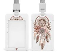 Jubonexis Attrape-rêves bohème complexe avec plumes, porte-badge rétractable, porte-cartes, porte-nom, badge pour travail, bureau, médecin, infirmière