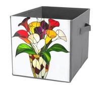 Jubonexis Bacs de rangement cubiques pliables en tissu décoratif avec poignées pour étagères, placards, lys calla dans un pot de fleurs mosaïque - 27 x 27 cm