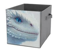 Jubonexis Bacs de rangement minimalistes en forme de dragon blanc aux yeux bleus - Paniers de rangement pliables en tissu décoratif avec poignées pour étagères, placards, 27 x 27 cm