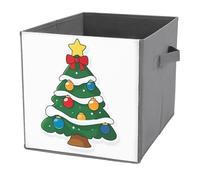 Jubonexis Bacs de rangement simples en forme de sapin de Noël de dessin animé - Cubes de rangement pliables en tissu décoratif avec poignées pour étagères, placard, 27 x 27 cm