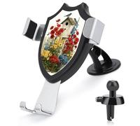 Jubonexis Birdhouse Seau de fleurs rouges, bleues, jaunes et support de téléphone de voiture, support triangulaire à clip pour grille d'aération, accessoires automobiles pour smartphones portables de