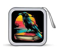 Jubonexis Black Crow Étui de rangement portable pour CD, DVD ou voiture Motif corbeau assis sur un grand livre