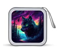 Jubonexis Black Wolf Étui de rangement portable pour CD/DVD Motif forêt colorée Pour voiture, maison, voyage