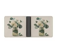 Jubonexis Bocal avec fleurs ivoires et feuilles d'eucalyptus en cuir synthétique souple à deux volets, porte-monnaie, carte de crédit, porte-cartes fin pour homme et femme