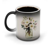 Jubonexis Bocal en verre rempli de fleurs d'hiver élégantes qui changent de couleur, tasse à café en céramique à changement de chaleur, tasse à café fantaisie drôle tasse à thé, eau 325 ml